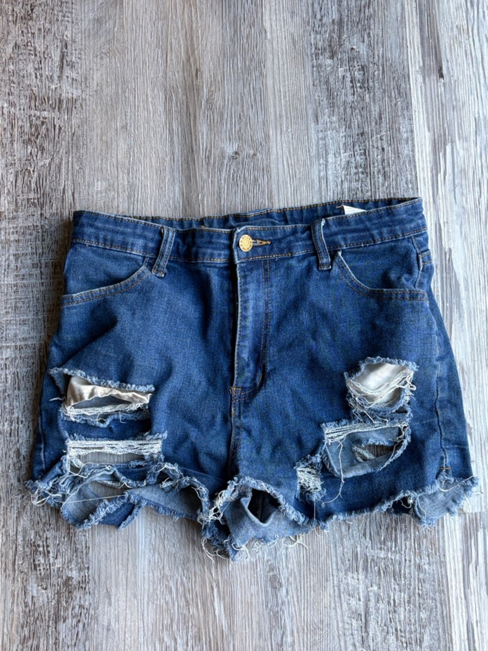 Ripped distressed Jean shorts- dark blue washed